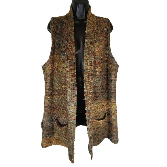 Habitat Sweaters - Habitat Knit Vest Sleeveless Cardigan Wool Blend Pockets Colorful Duster XL